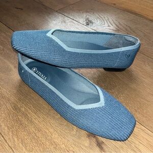 Vivaia Margot 2.0 square-toe V-cut knitted flats 9 denim blue
